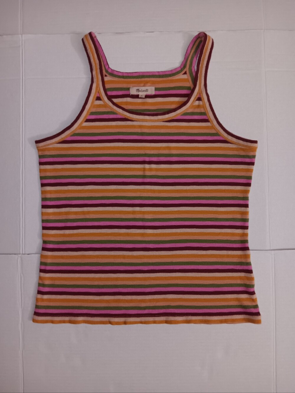 MADEWELL STRIPED MULTI COLOR FITTED KNIT TANK-TOP